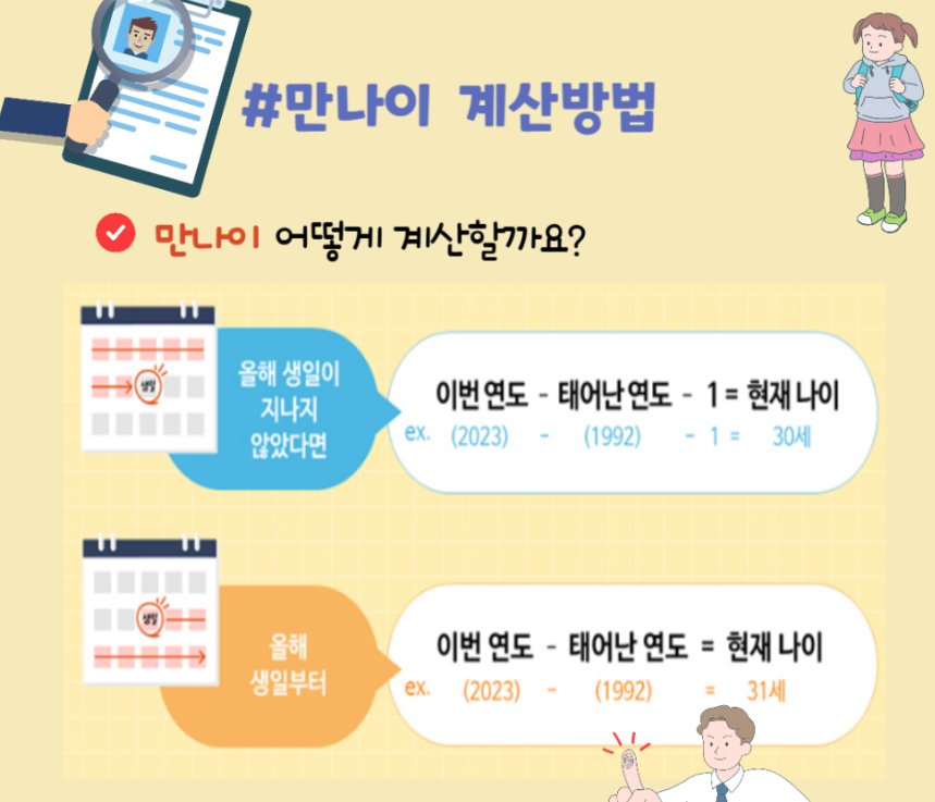만나이 적용 및 시행 한국나이 계산기 현재 나이계산법 2023